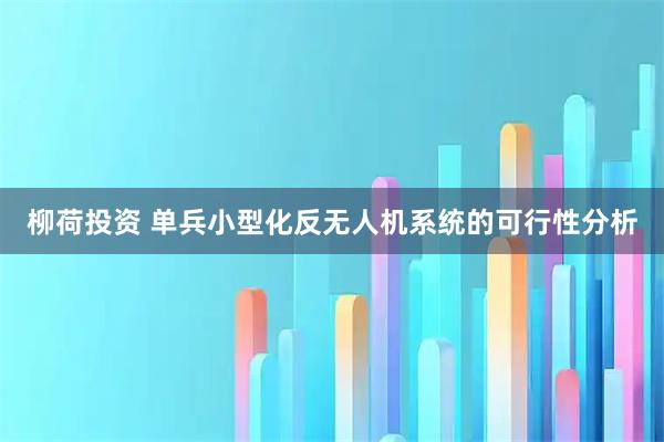 柳荷投资 单兵小型化反无人机系统的可行性分析
